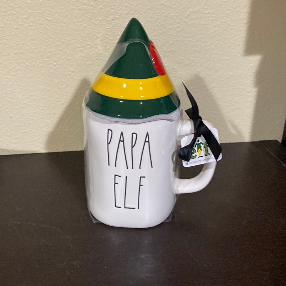 NWT Rae Dunn Papa Elf ceramic mug with topper